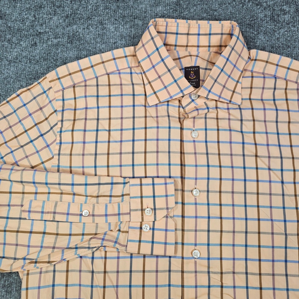 Robert Talbott Estate Trim Fit Shirt Mens L Peach Tattersall Check AS IS / Read